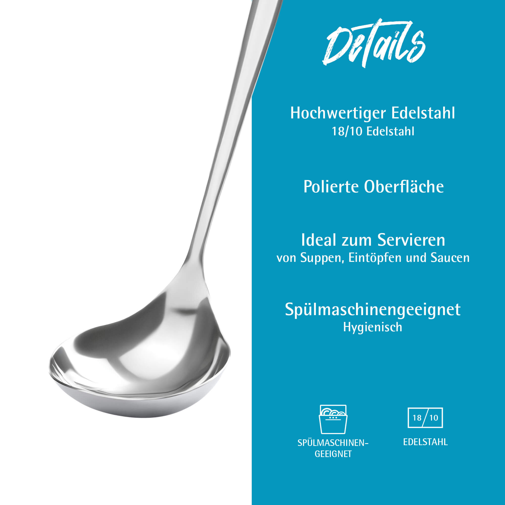 Schöpflöffel, Edelstahl, silber