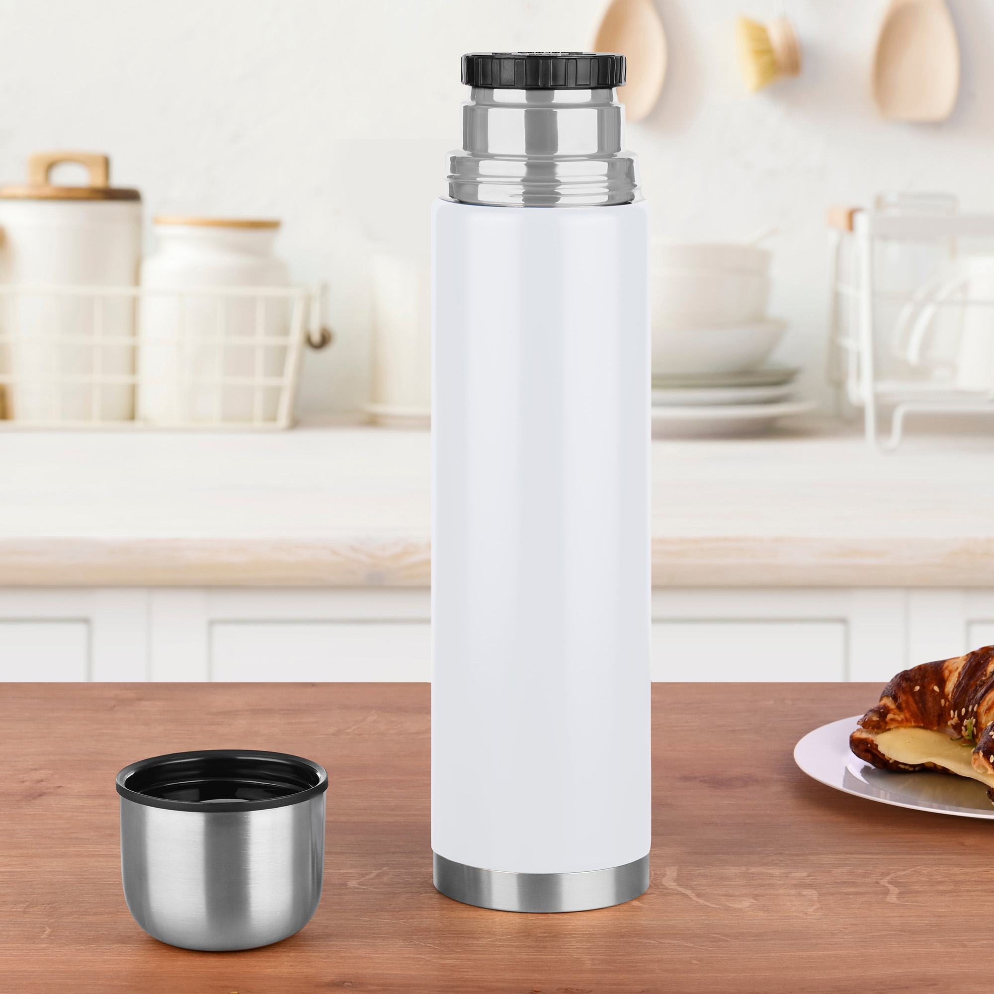 Isolierflasche 1 L , farbig Weiß