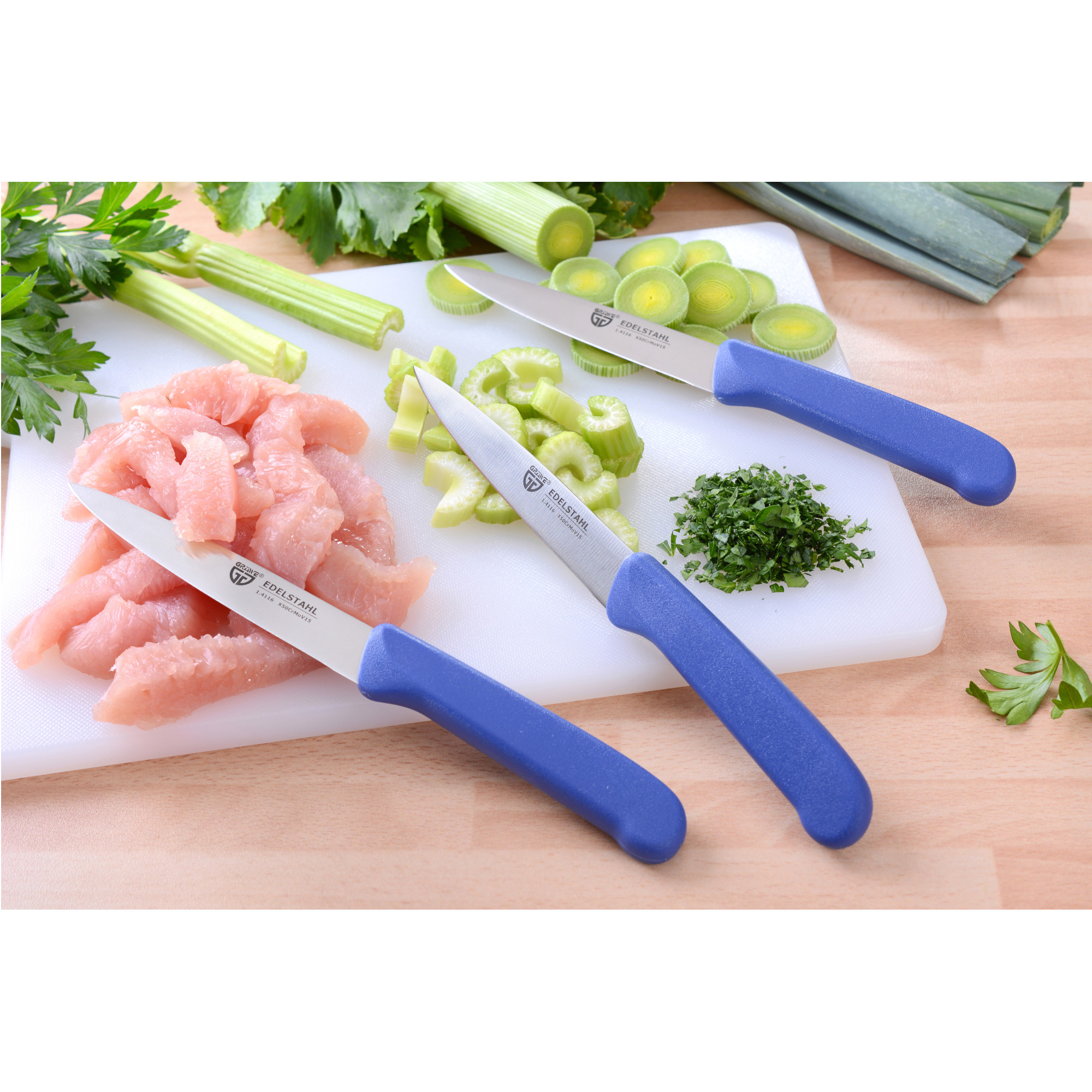 Gemüsemesser 3 Stück, Edelstahl blau