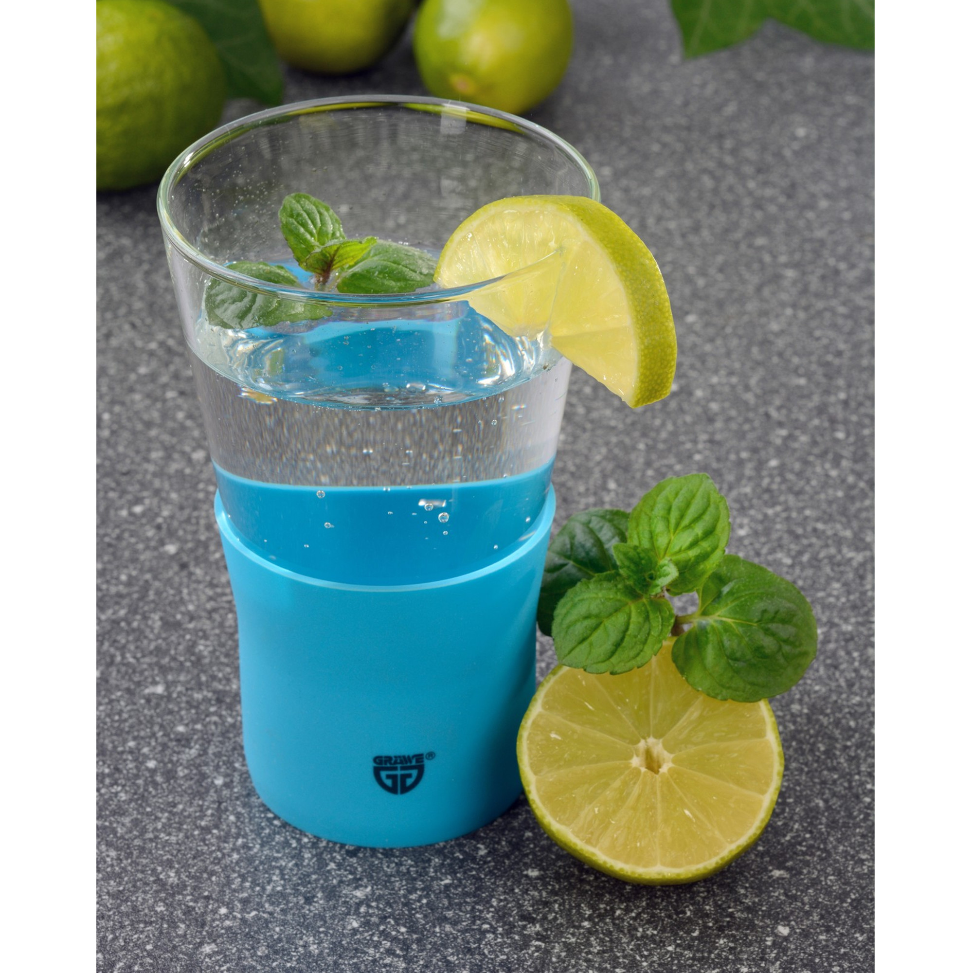 Glas 350 ml mit Silikon blau