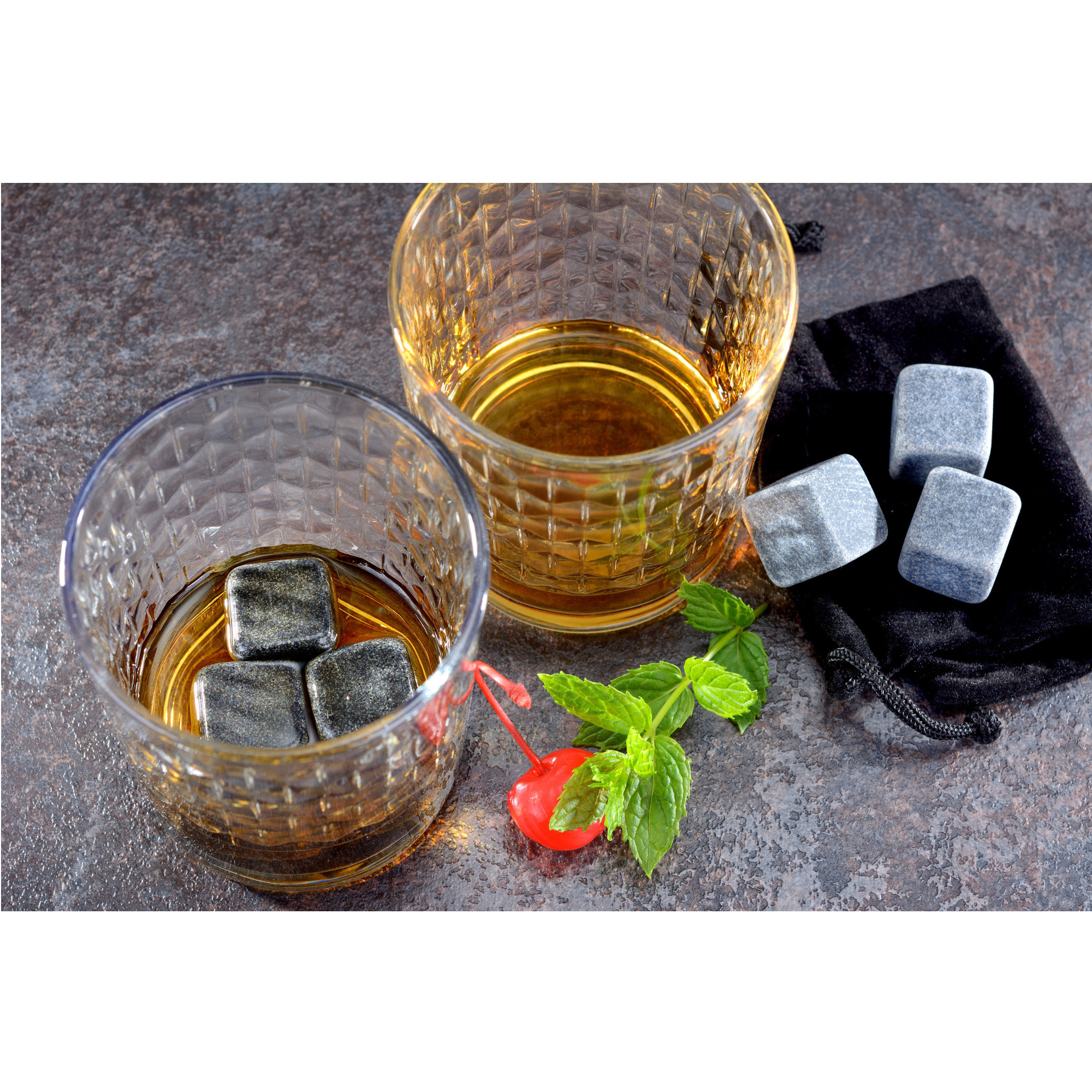 6 Stück Whiskeysteine aus Granit inkl. Beutel