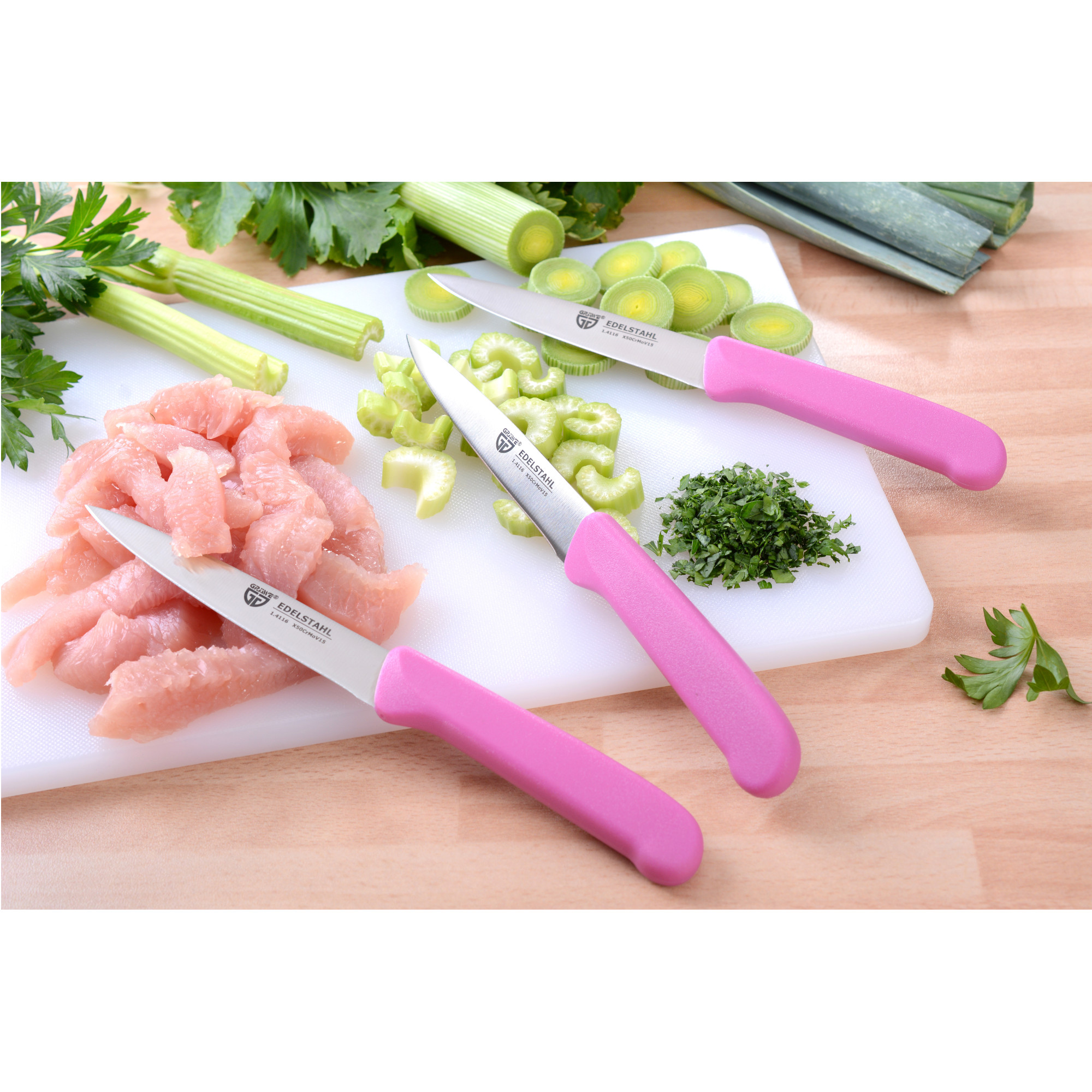 Gemüsemesser 3 Stück, Edelstahl pink
