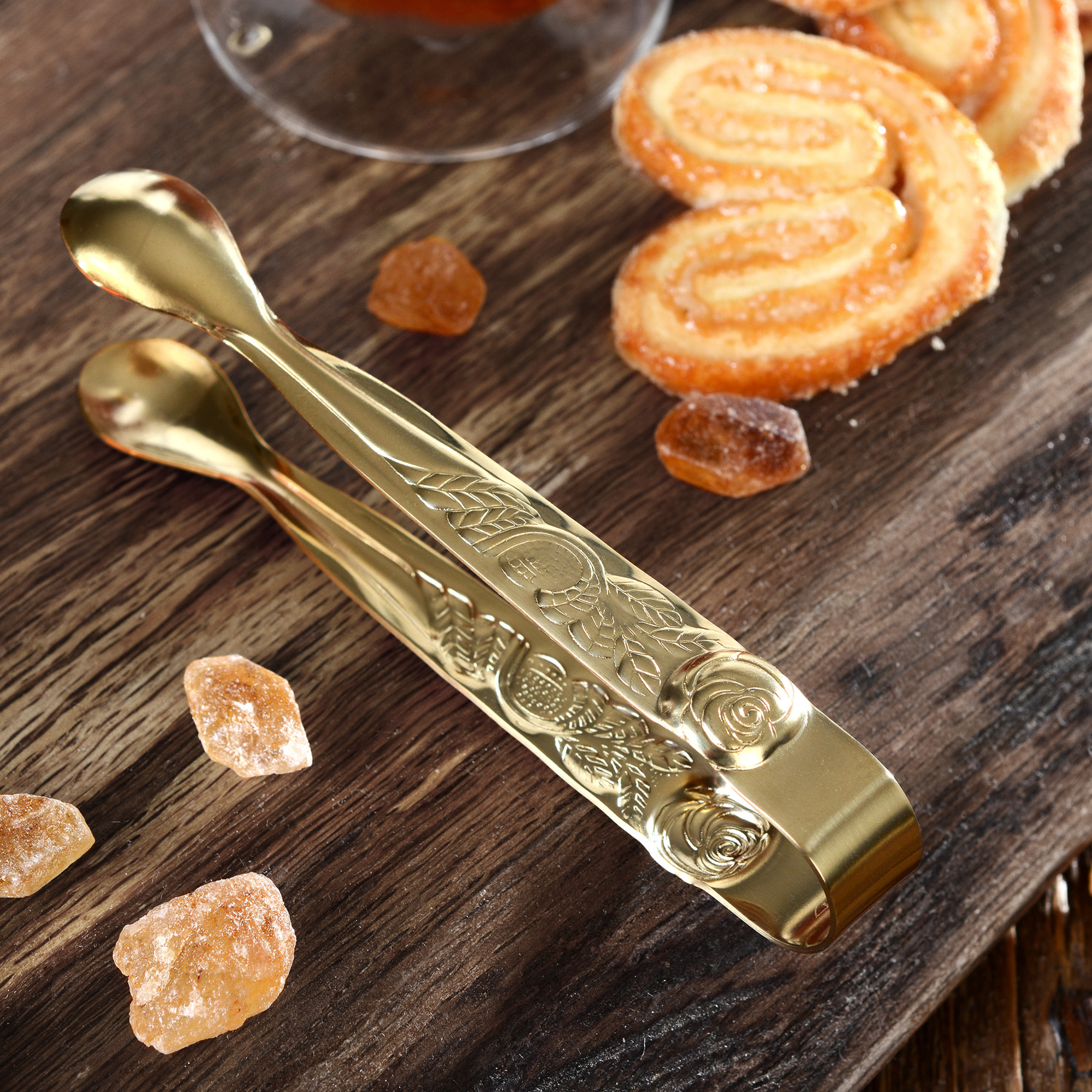 GRÄWE Zuckerzange, Edelstahl, Serie Rosendekor, gold