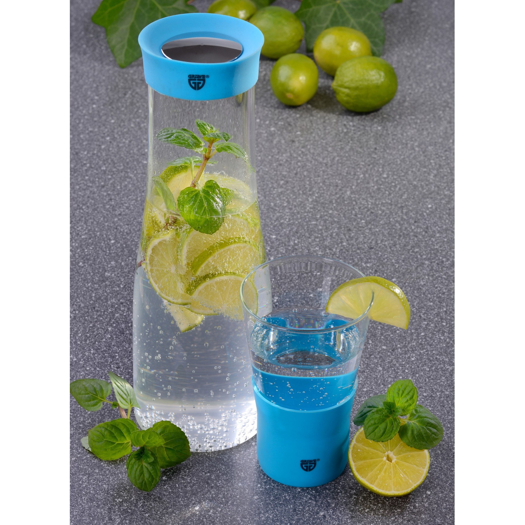 Glas 350 ml mit Silikon blau