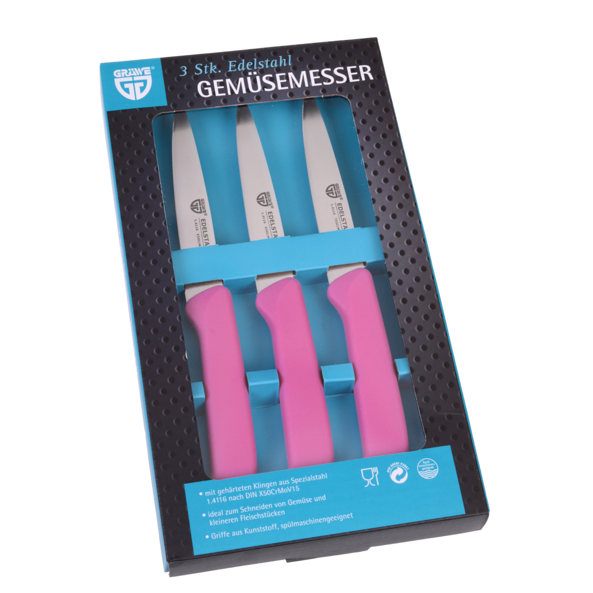 Gemüsemesser 3 Stück, Edelstahl pink