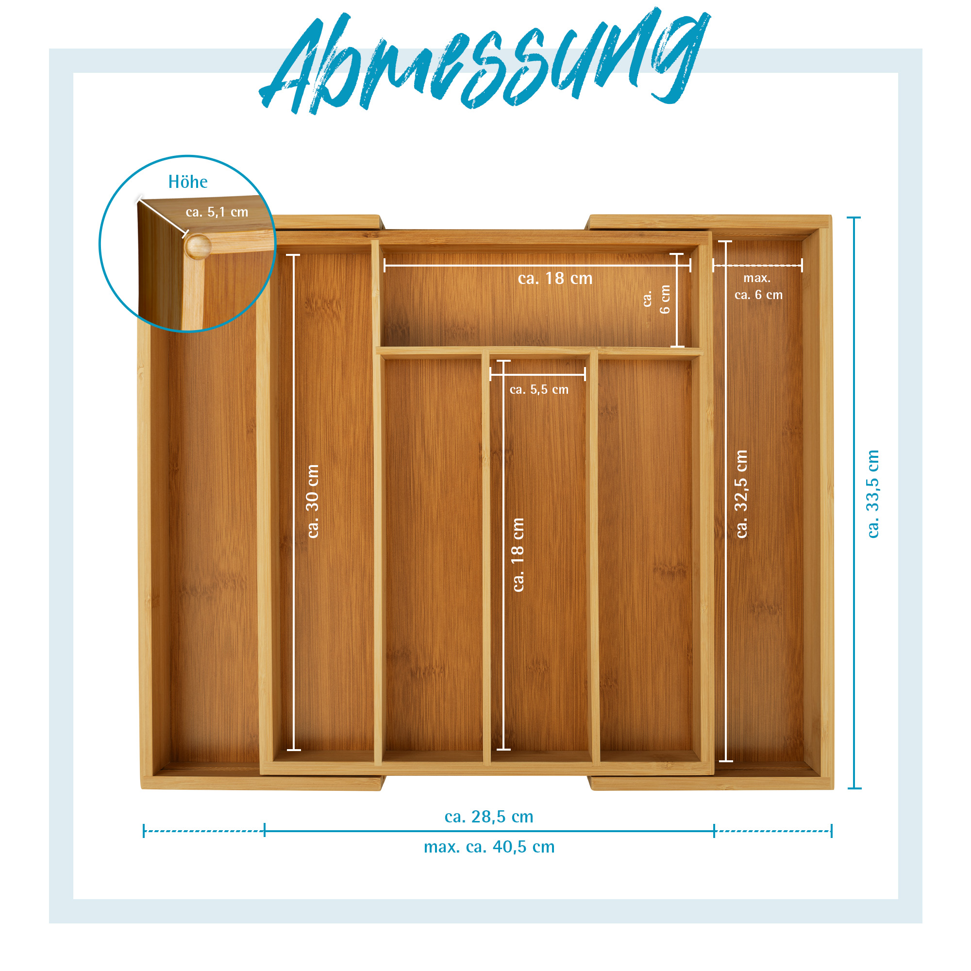 Bambus Besteckkasten variabel 28,5 cm - 40,5 cm ausziehbar