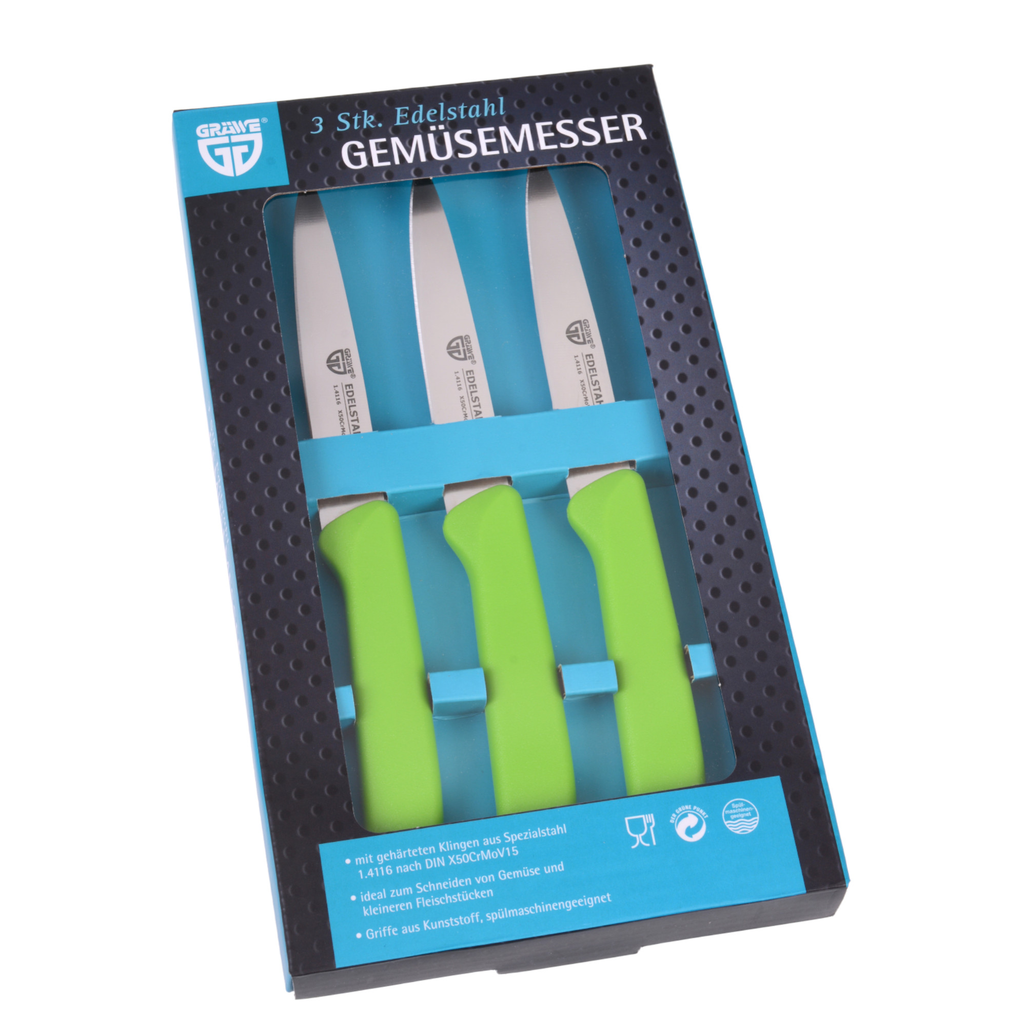 Gemüsemesser 3 Stück, Edelstahl grün