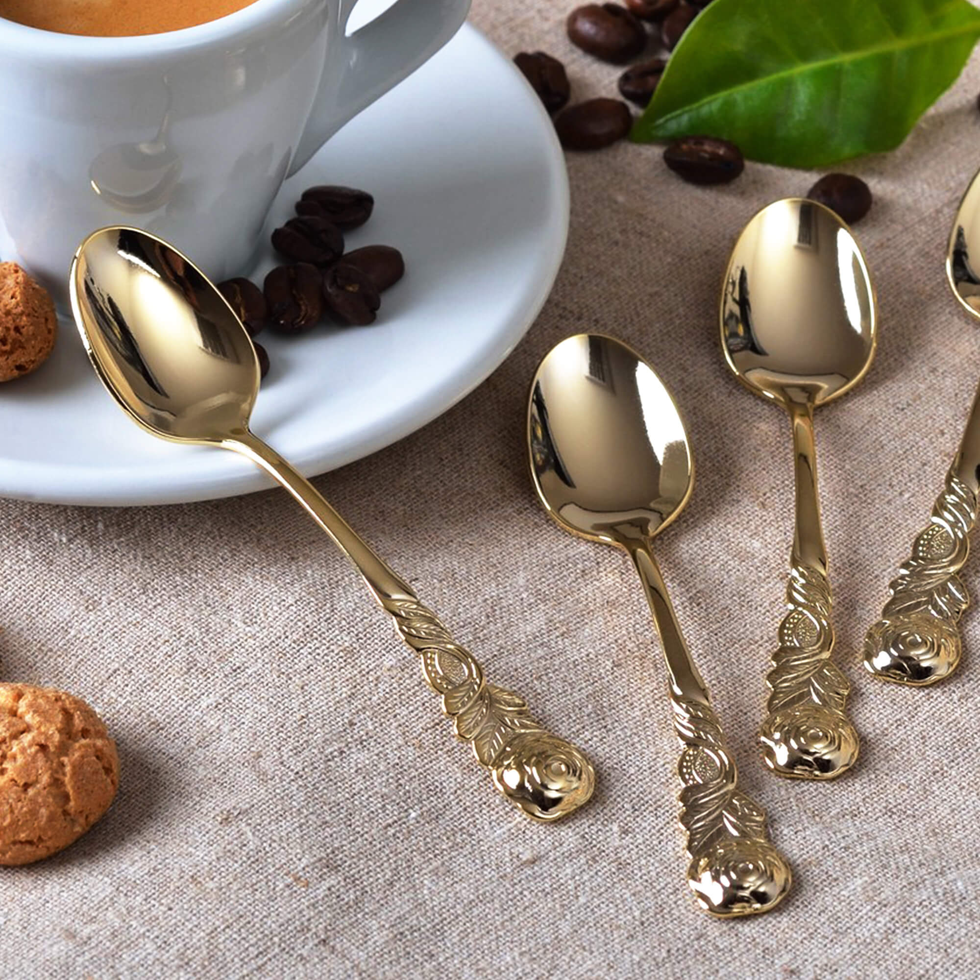 6 Stück Espressolöffel, Farbe Gold