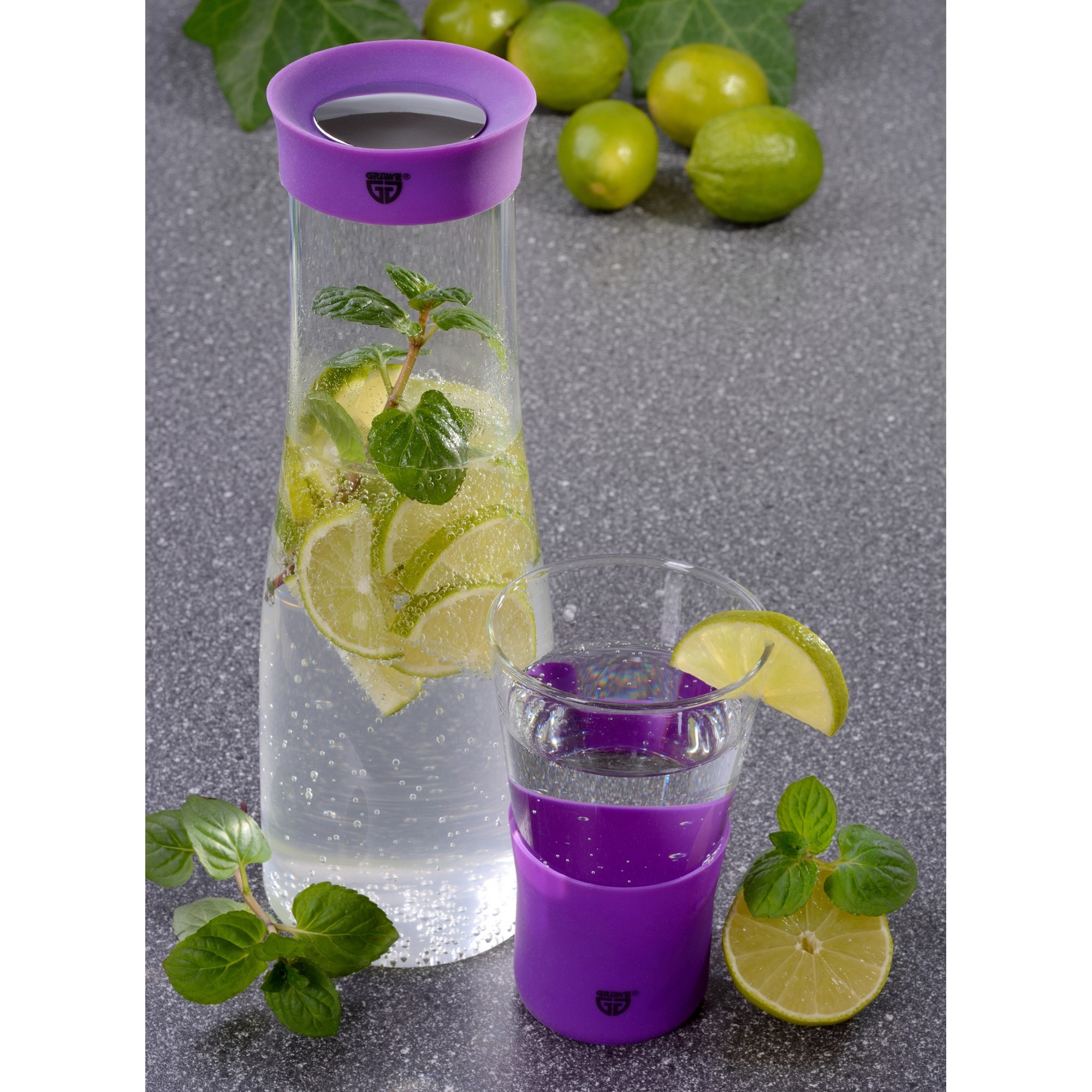 Glas 350 ml mit Silikon lila