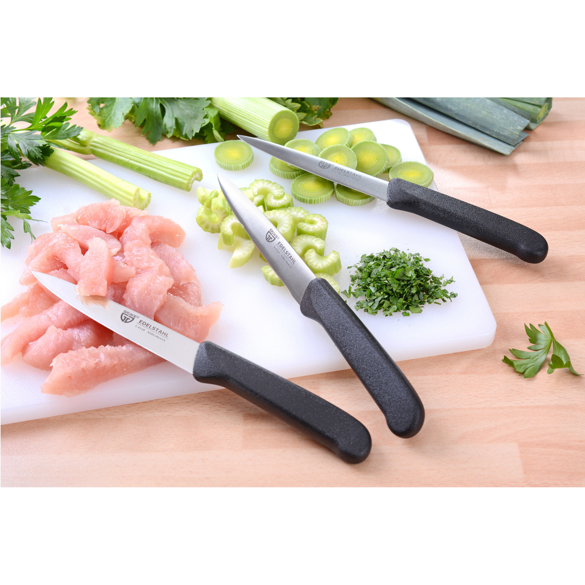 Gemüsemesser 3 Stück, Edelstahl schwarz
