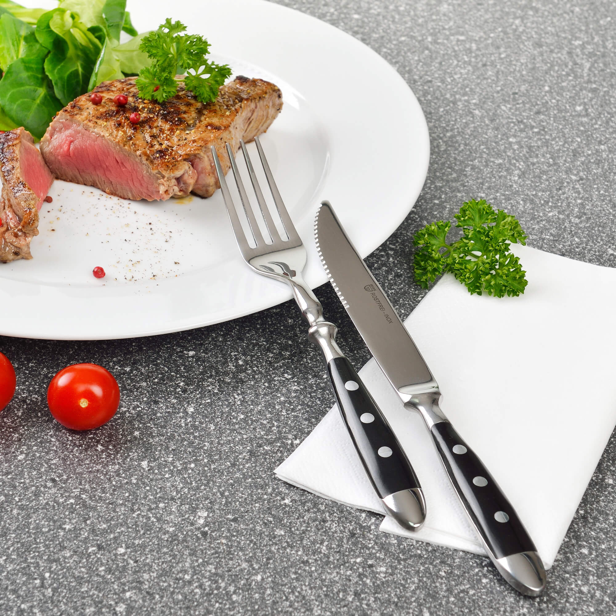 Steakmesser 6 Stück, geschmiedet, schwarz, Serie Nürnberg