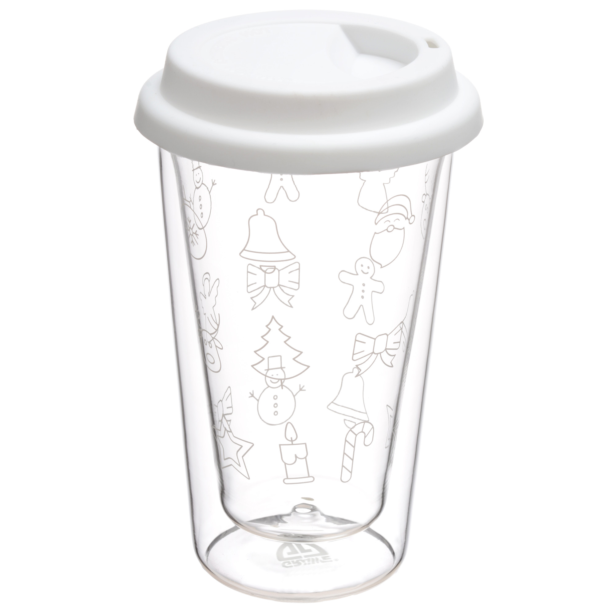 Doppelglas-Becher, 300 ml, 'Weihnachten', mit weißem Deckel
