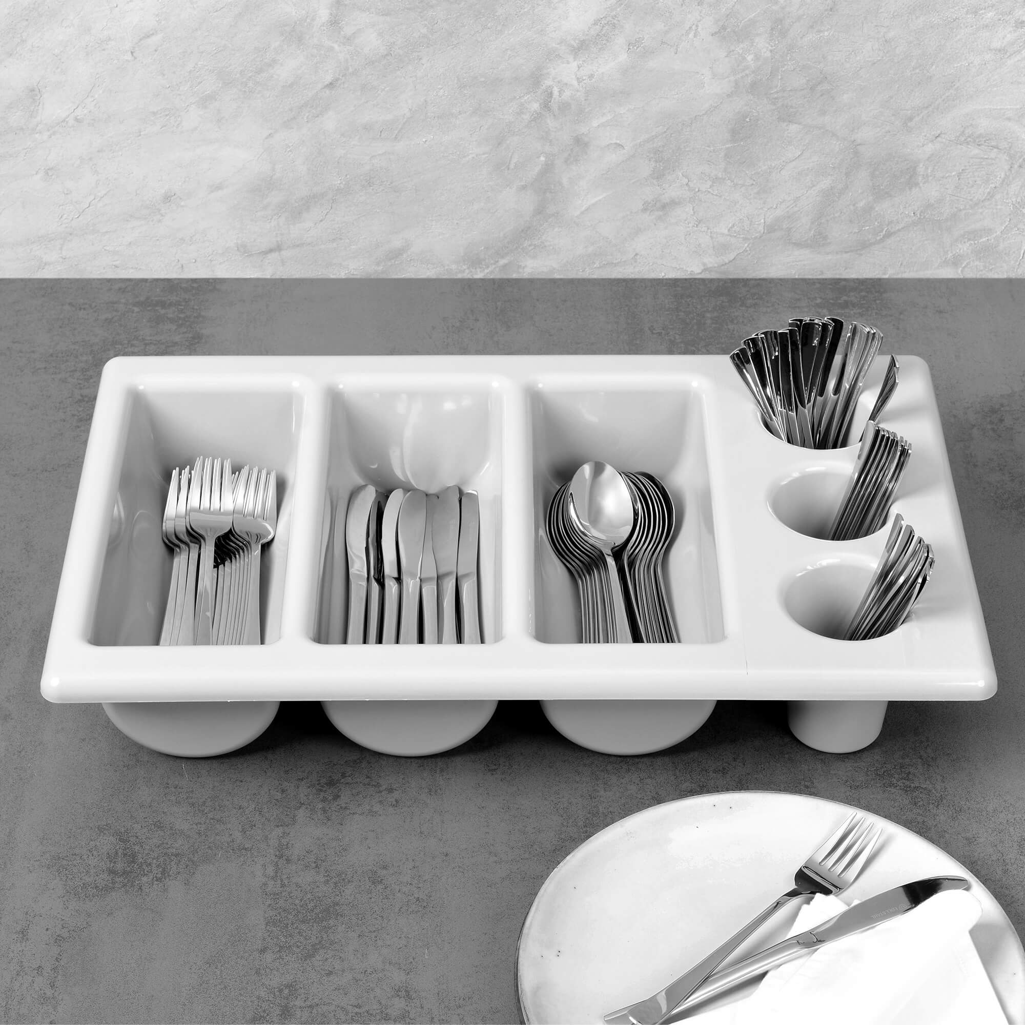 Besteckkasten mit 3 Fächern und 3 Köchern, grau, Polypropylen