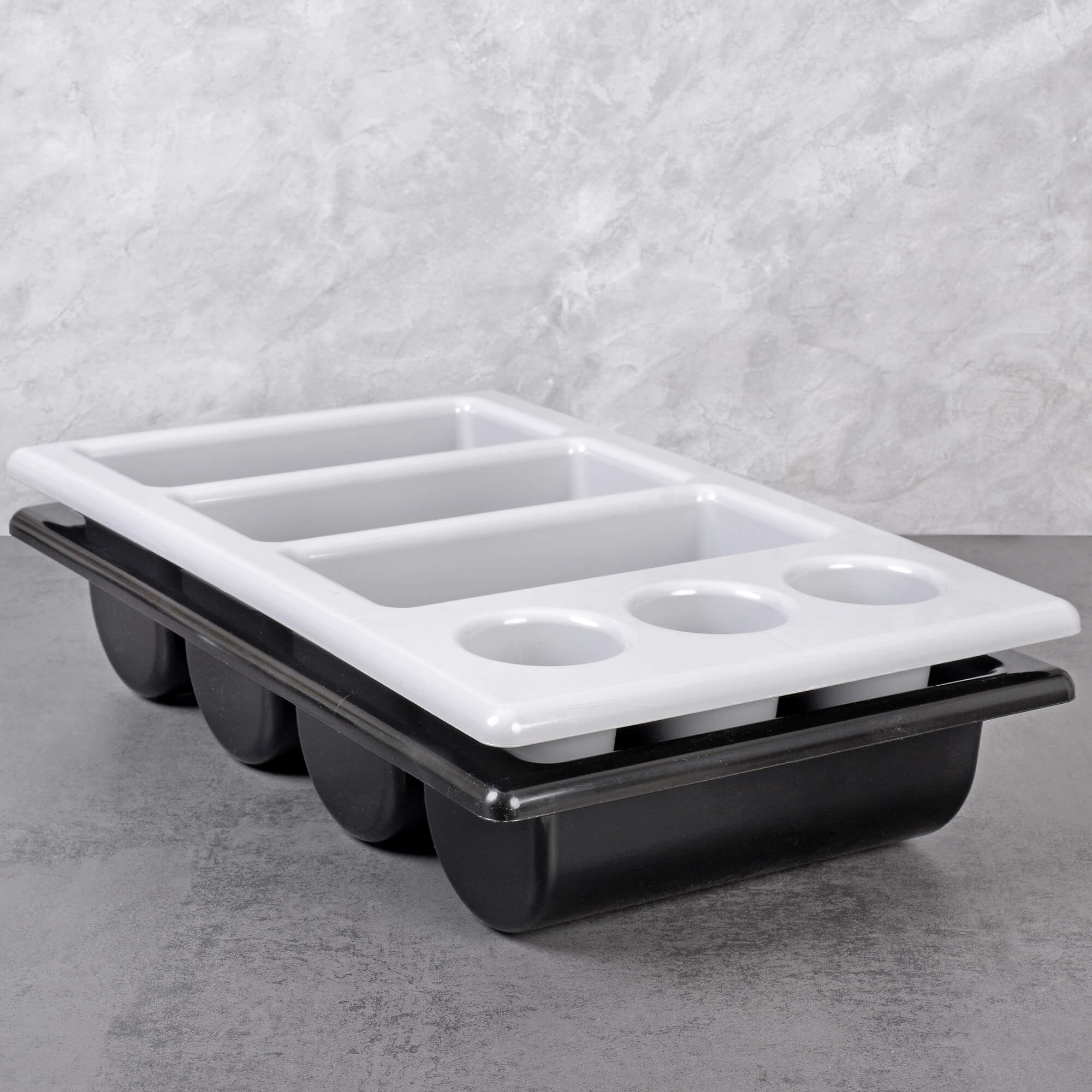 Besteckkasten mit 4 Fächern, schwarz, Polypropylen