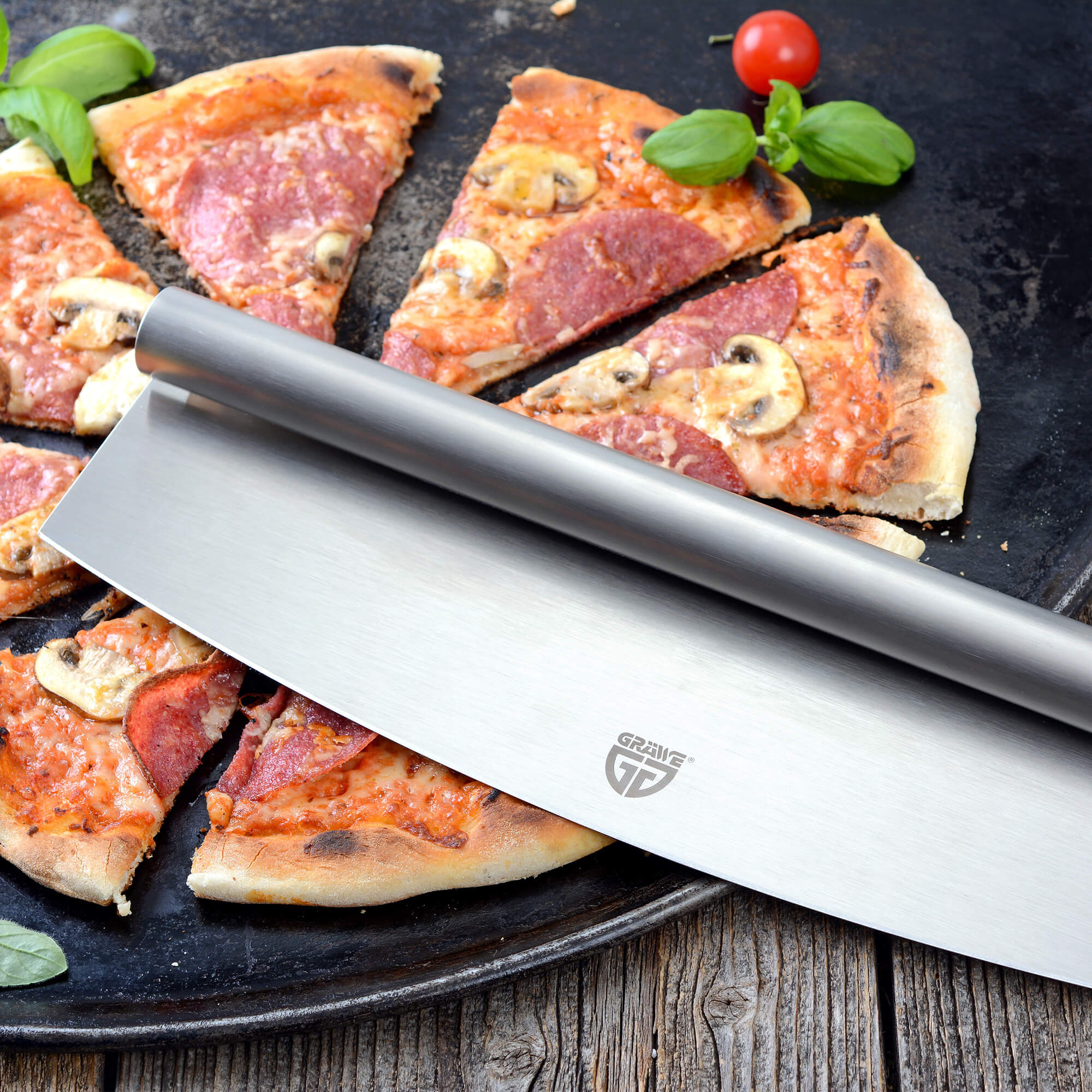 Pizzastein mit Pizzamesser, Pizza Set 2-teilig