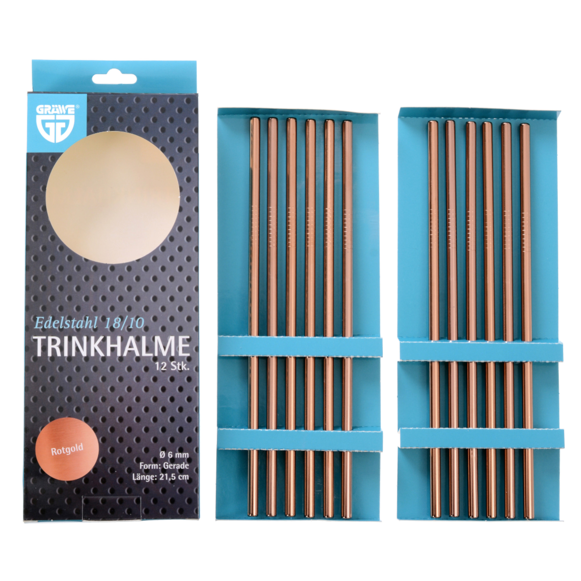 Edelstahl Trinkhalme 12er Set Rotgold Gerade