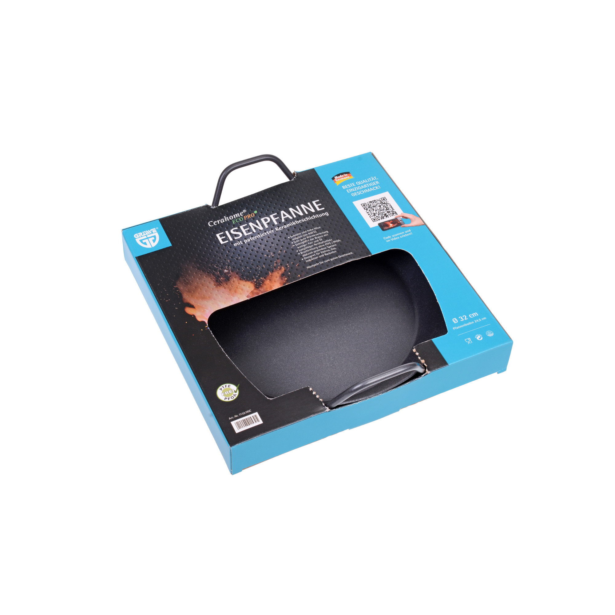 Schmiedeeiserne Servierpfanne 32 cm HOCH mit Keramikbeschichtung ECO PRO