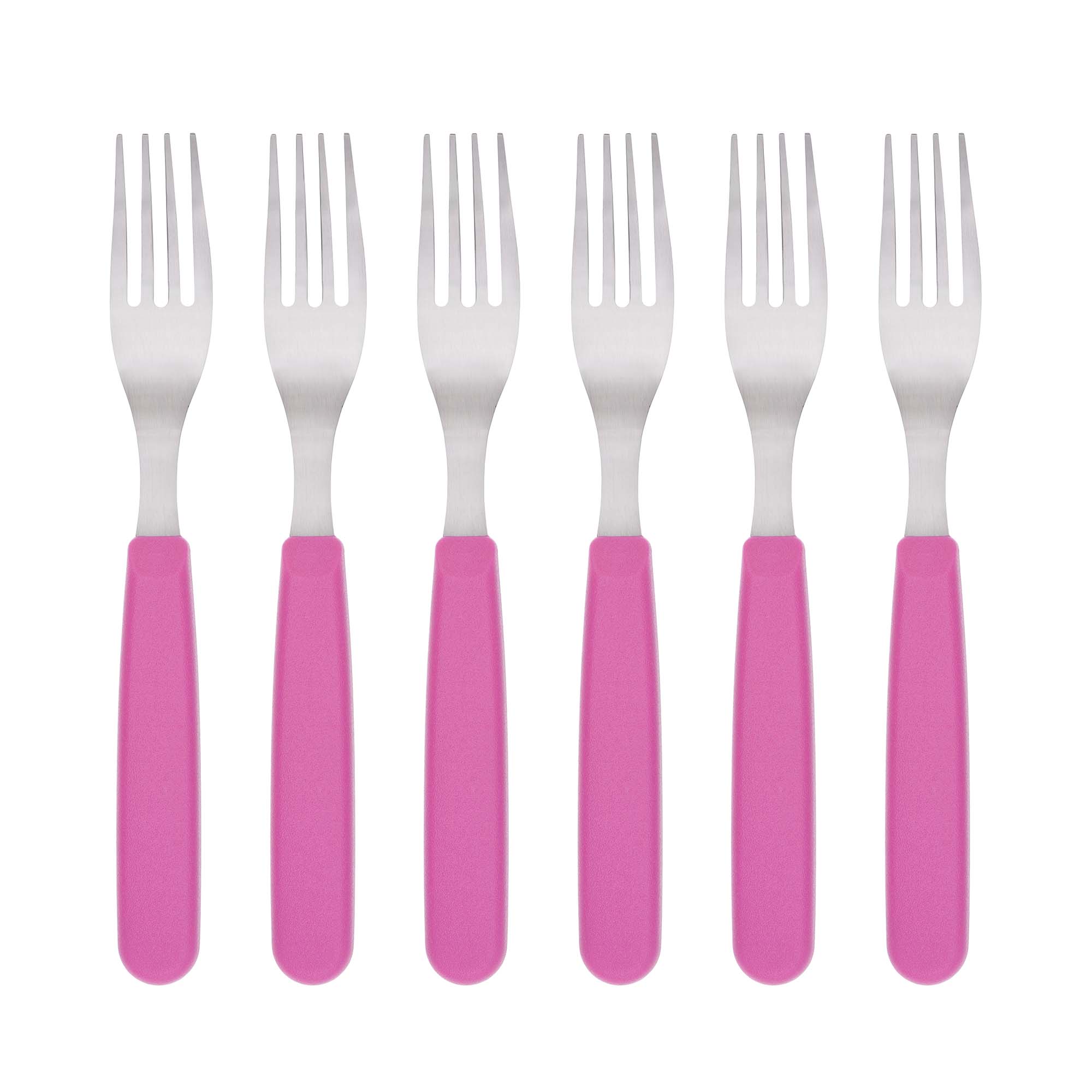 Tafelgabeln, 6 Stück, Edelstahl, bunte Griffe, pink