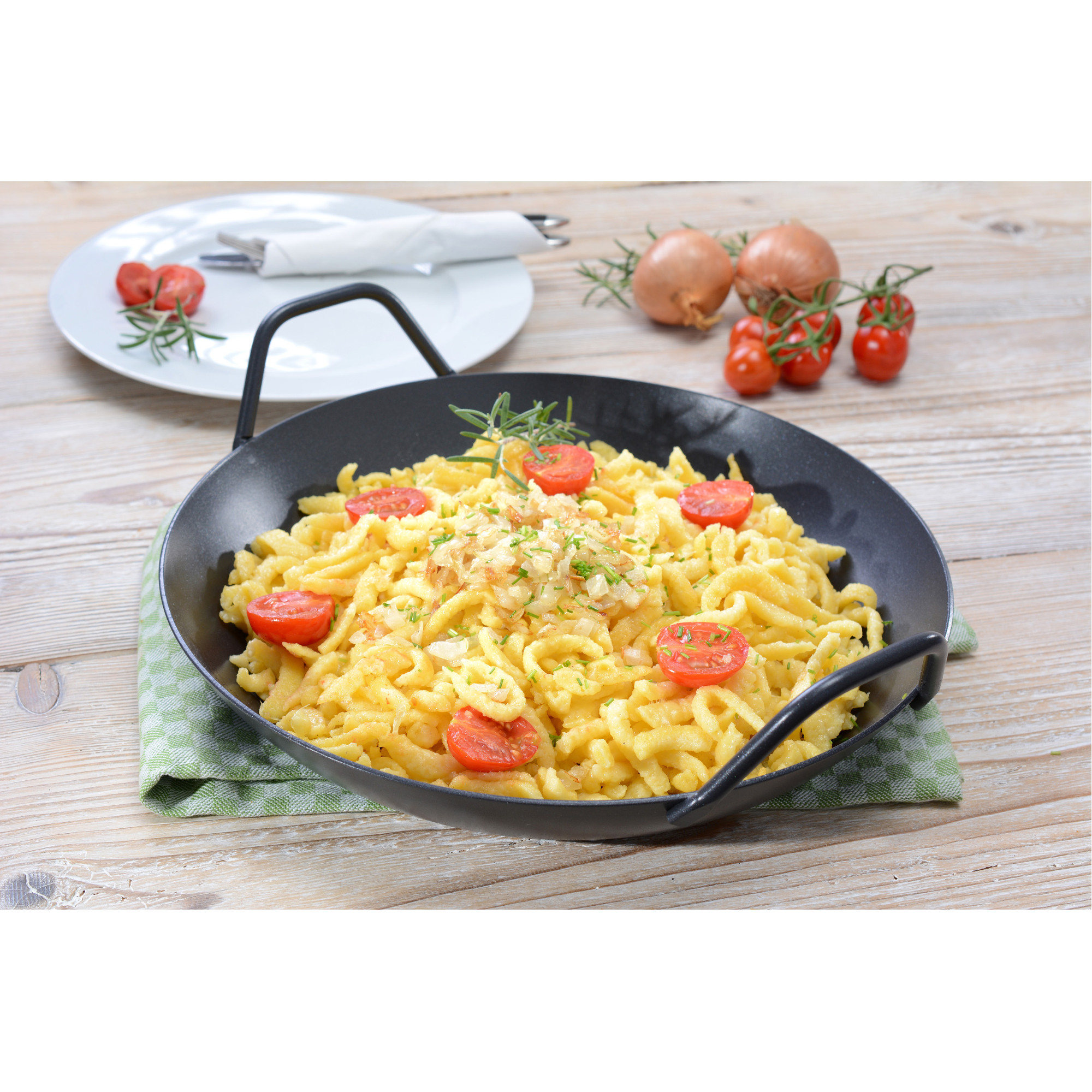 Schmiedeeiserne Servierpfanne 32 cm HOCH mit Keramikbeschichtung ECO PRO